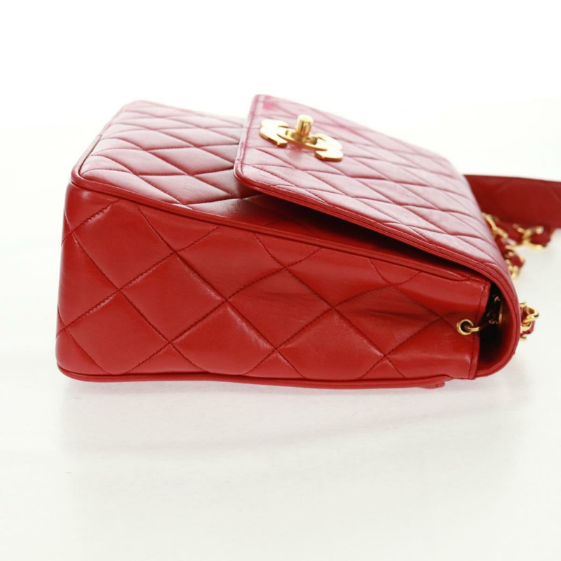 【日本直送】香奈兒 (CHANEL) 絎縫鏈條單肩包，羊皮材質，紅色，金色雙C標誌，正品編號 168176V-3