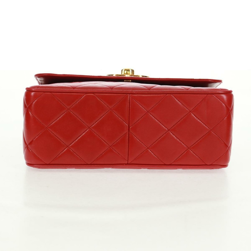 【日本直送】香奈兒 (CHANEL) 絎縫鏈條單肩包，羊皮材質，紅色，金色雙C標誌，正品編號 168176V-4
