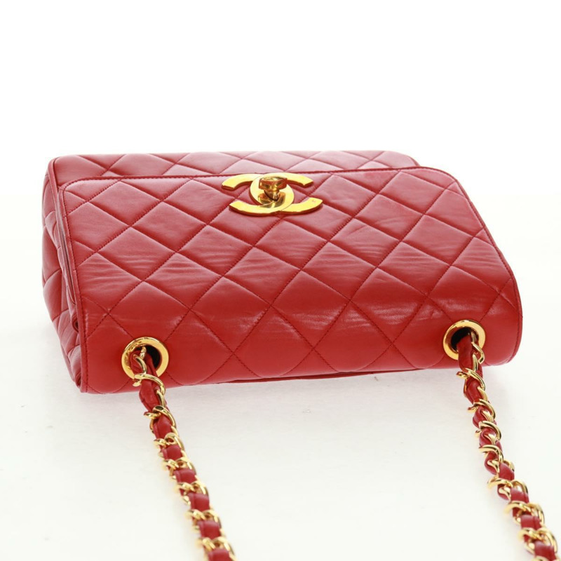 【日本直送】香奈兒 (CHANEL) 絎縫鏈條單肩包，羊皮材質，紅色，金色雙C標誌，正品編號 168176V-5