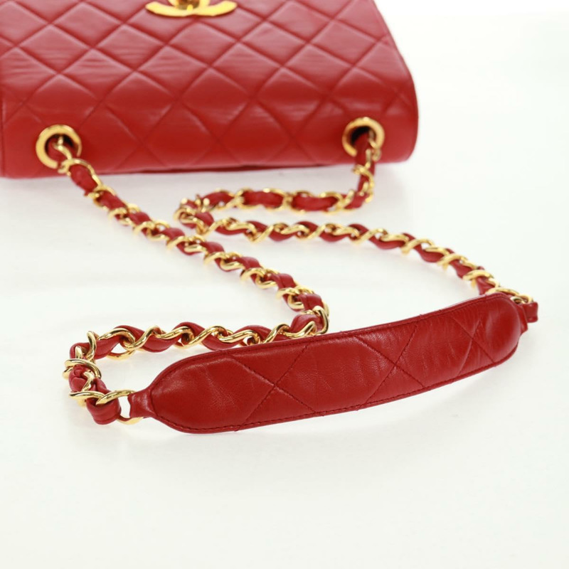 【日本直送】香奈兒 (CHANEL) 絎縫鏈條單肩包，羊皮材質，紅色，金色雙C標誌，正品編號 168176V-6