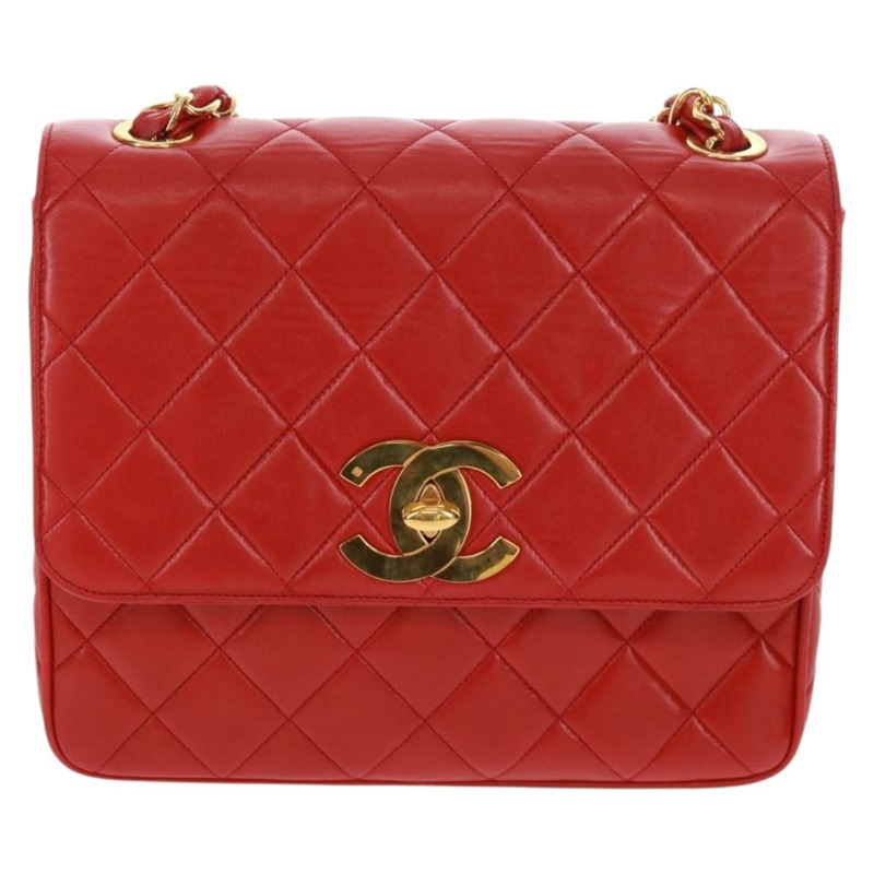 【日本直送】香奈兒 (CHANEL) 絎縫鏈條單肩包，羊皮材質，紅色，金色雙C標誌，正品編號 168176V-12