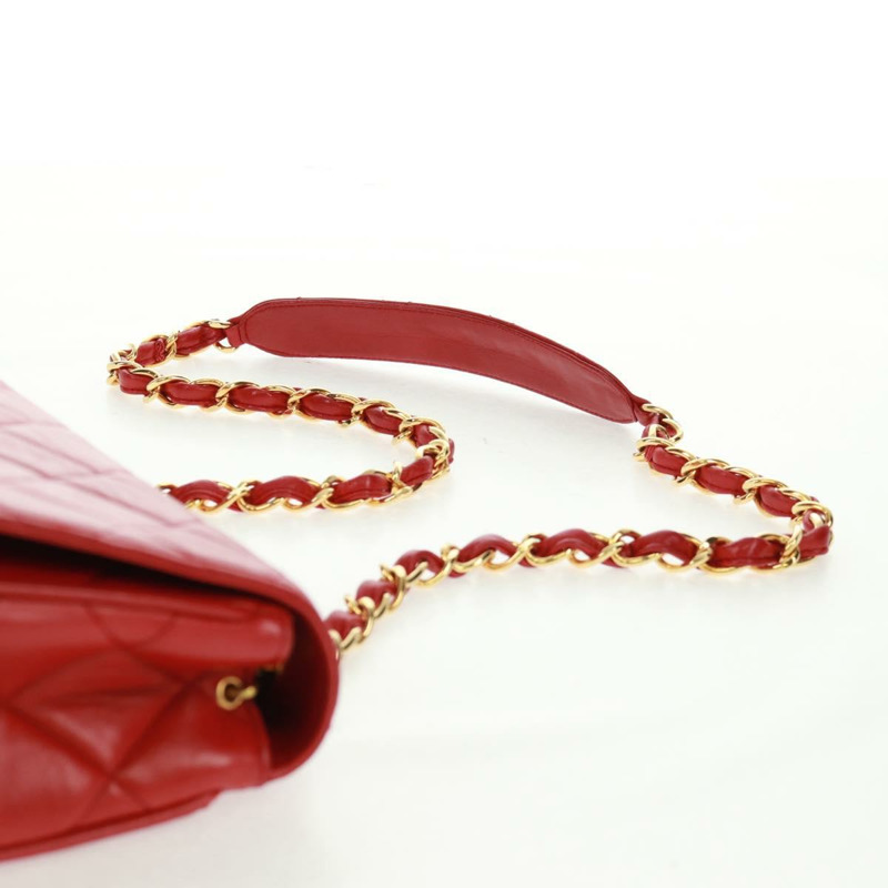 【日本直送】香奈兒 (CHANEL) 絎縫鏈條單肩包，羊皮材質，紅色，金色雙C標誌，正品編號 168176V-13