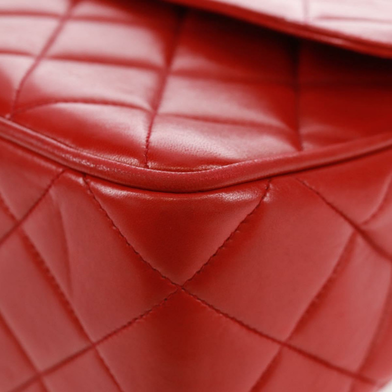 【日本直送】香奈兒 (CHANEL) 絎縫鏈條單肩包，羊皮材質，紅色，金色雙C標誌，正品編號 168176V-15