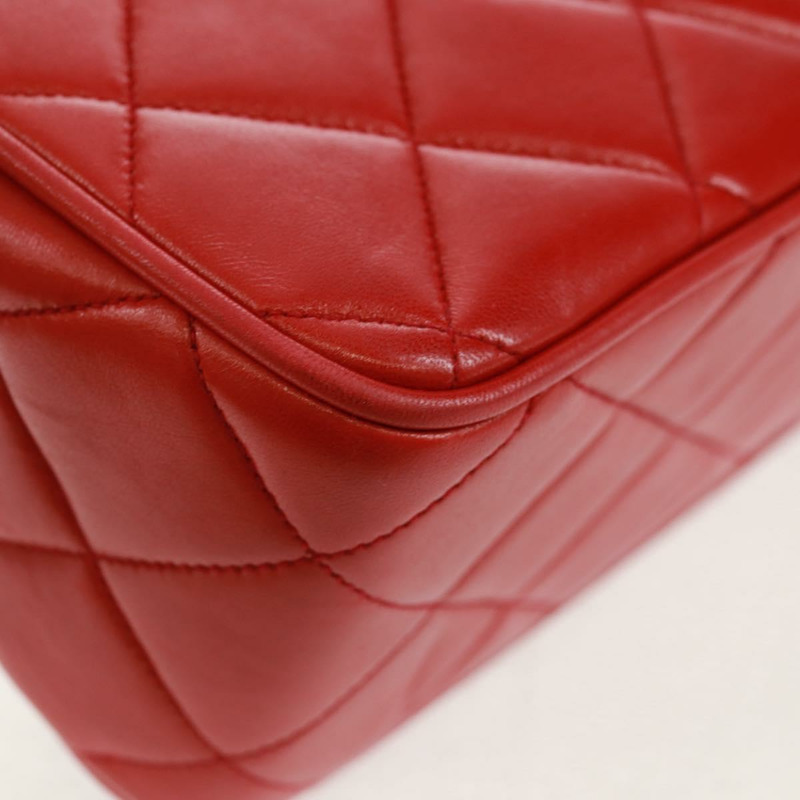 【日本直送】香奈兒 (CHANEL) 絎縫鏈條單肩包，羊皮材質，紅色，金色雙C標誌，正品編號 168176V-16
