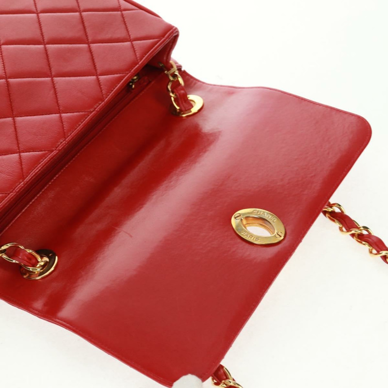 【日本直送】香奈兒 (CHANEL) 絎縫鏈條單肩包，羊皮材質，紅色，金色雙C標誌，正品編號 168176V-19