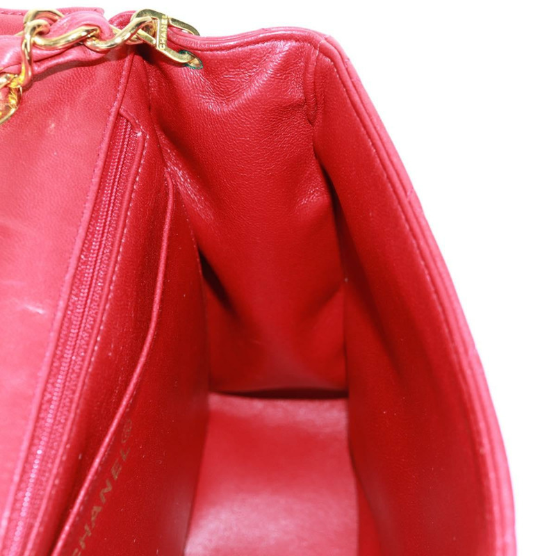 【日本直送】香奈兒 (CHANEL) 絎縫鏈條單肩包，羊皮材質，紅色，金色雙C標誌，正品編號 168176V-23