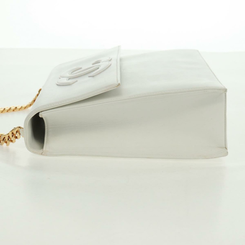 【日本直送】香奈兒 COCO 標誌鏈條肩背包 白色皮革 金色 CC 標誌 Auth 168138V-3