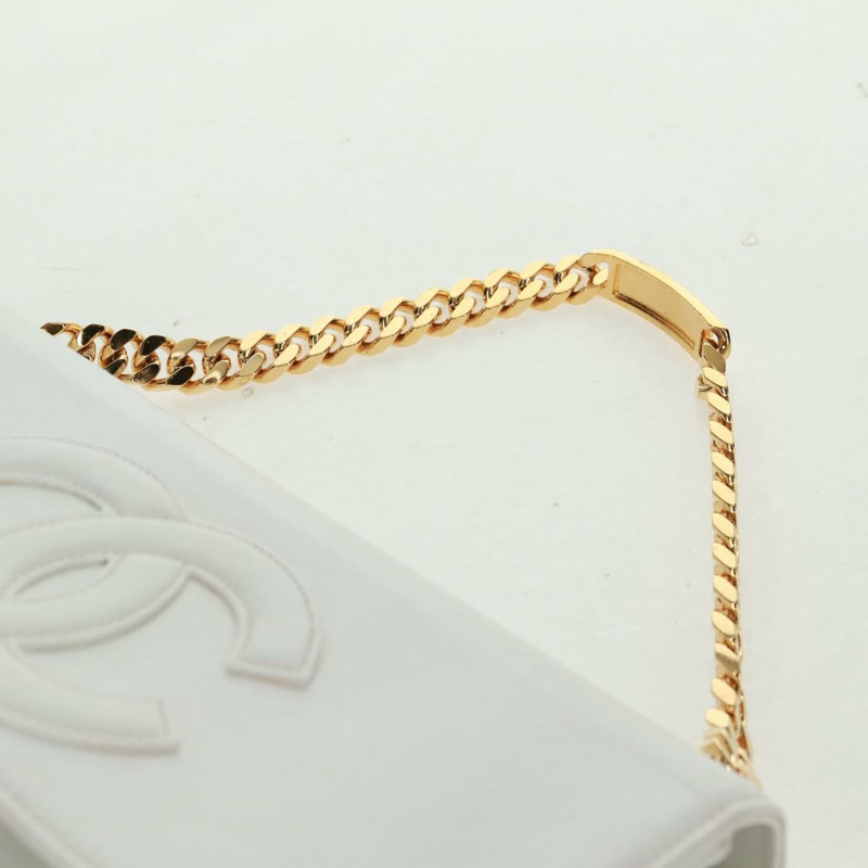 【日本直送】香奈兒 COCO 標誌鏈條肩背包 白色皮革 金色 CC 標誌 Auth 168138V-14