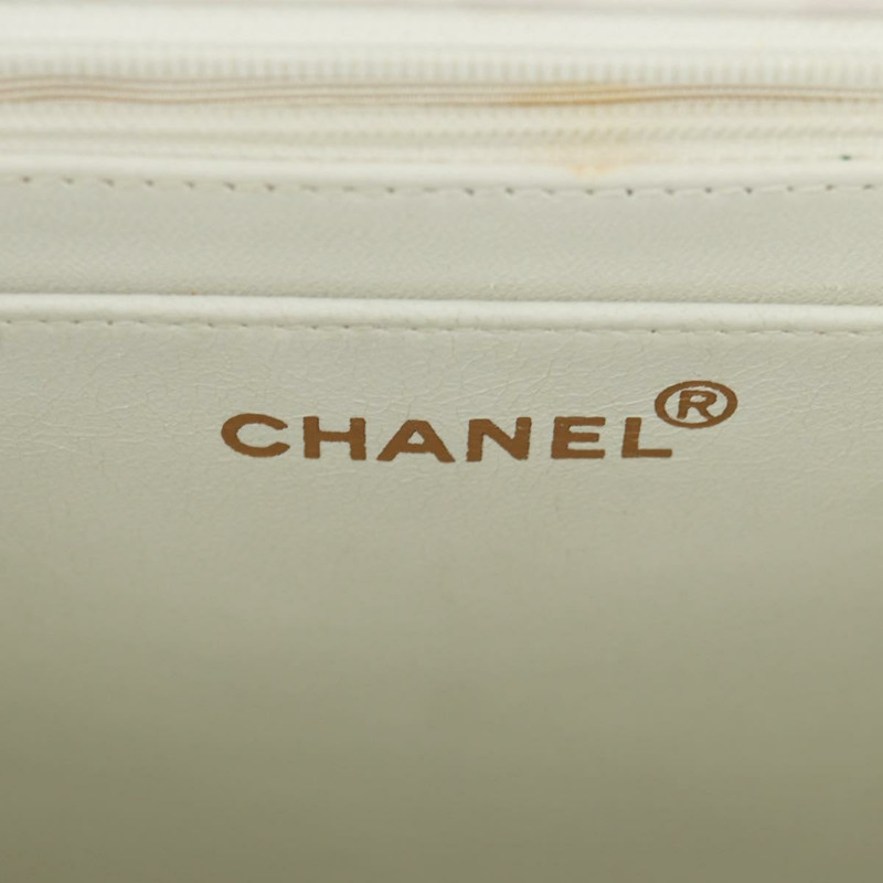 【日本直送】香奈兒 COCO 標誌鏈條肩背包 白色皮革 金色 CC 標誌 Auth 168138V-21