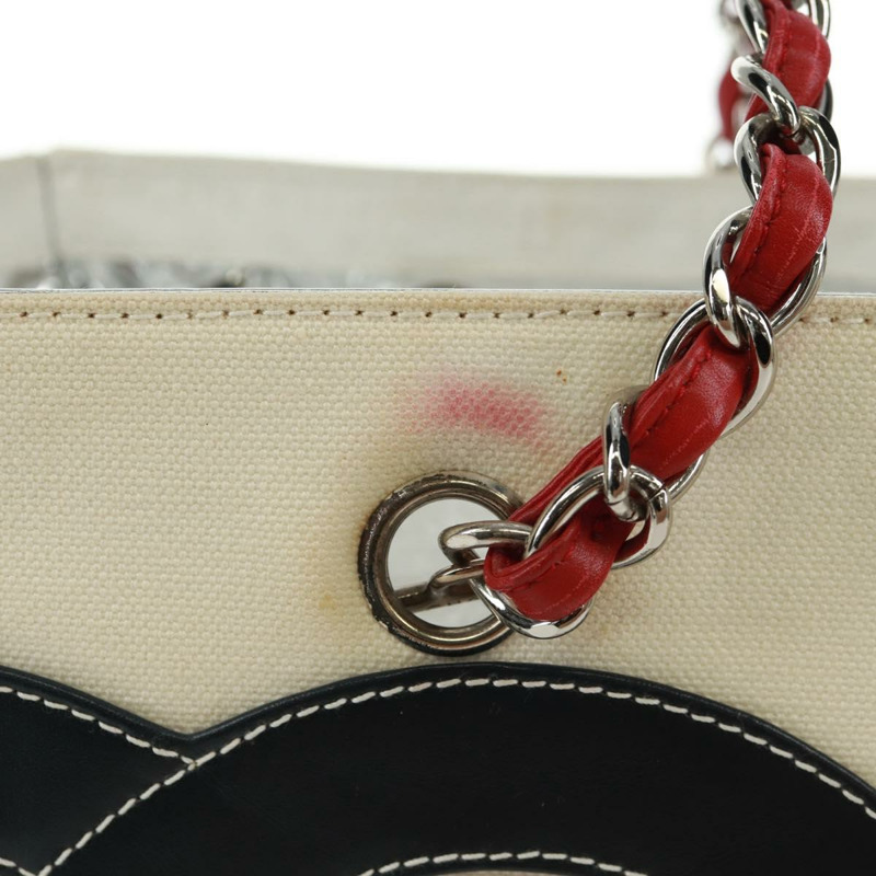 【日本直送】香奈兒 (CHANEL) 鏈條巧克力棒系列單背包 No5 帆布 白色 銀色 CC 標誌 Auth 168140V-1