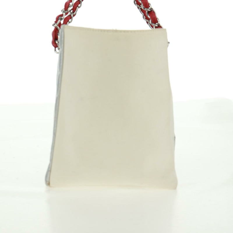 【日本直送】香奈兒 (CHANEL) 鏈條巧克力棒系列單背包 No5 帆布 白色 銀色 CC 標誌 Auth 168140V-3