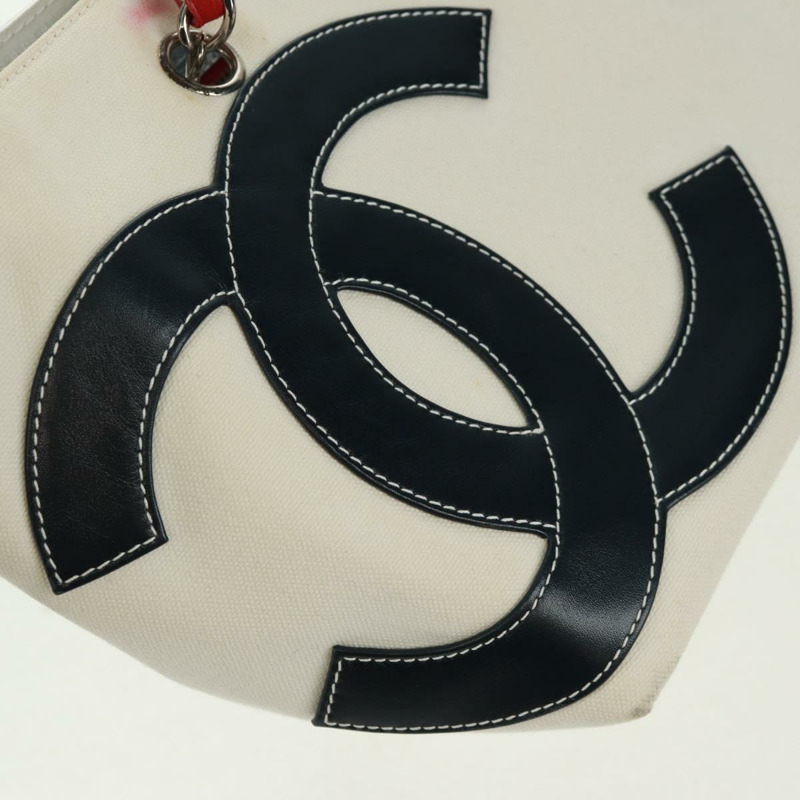 【日本直送】香奈兒 (CHANEL) 鏈條巧克力棒系列單背包 No5 帆布 白色 銀色 CC 標誌 Auth 168140V-19