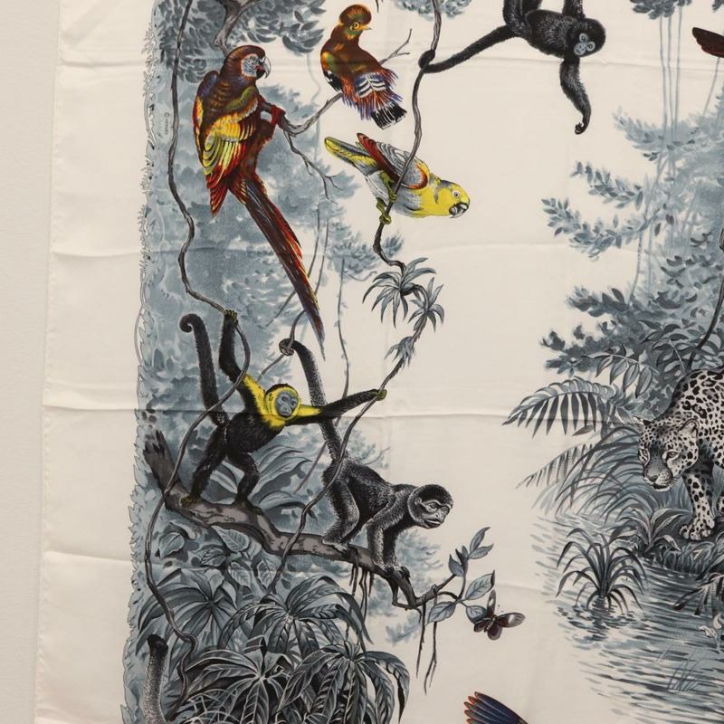 【日本直送】愛馬仕 Carre 140 絲巾「EQUATEUR」白色真絲 Auth 166371V-4