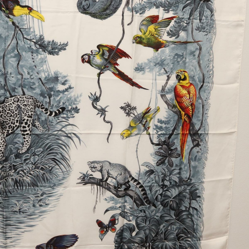 【日本直送】愛馬仕 Carre 140 絲巾「EQUATEUR」白色真絲 Auth 166371V-6