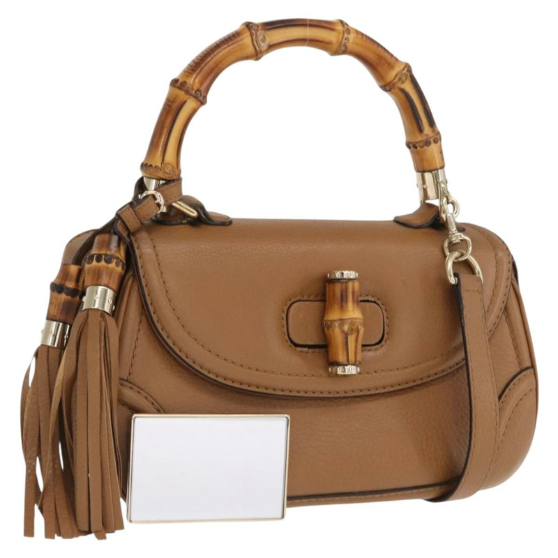 【日本直送】GUCCI 新款竹編手提包 皮革 兩用 棕色/金色 254884 正品 hk3362V-0