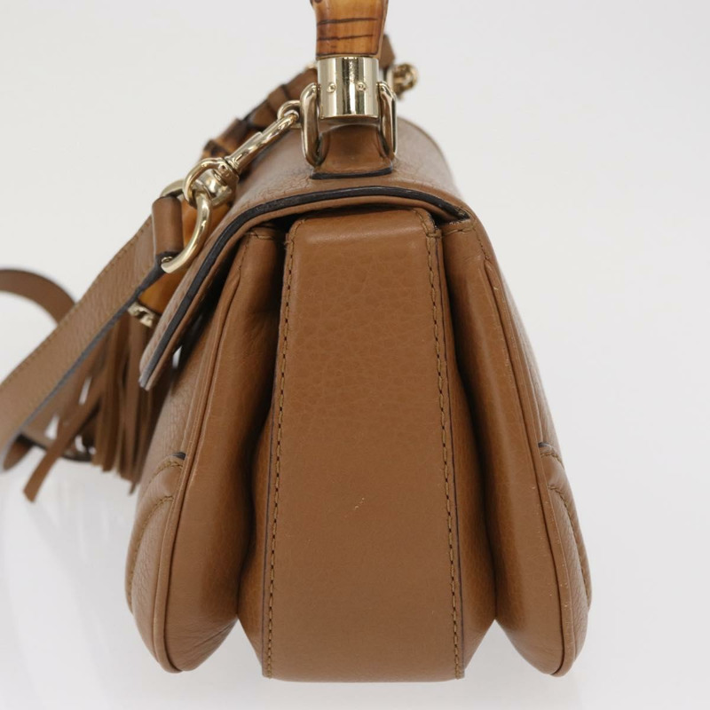 【日本直送】GUCCI 新款竹編手提包 皮革 兩用 棕色/金色 254884 正品 hk3362V-2