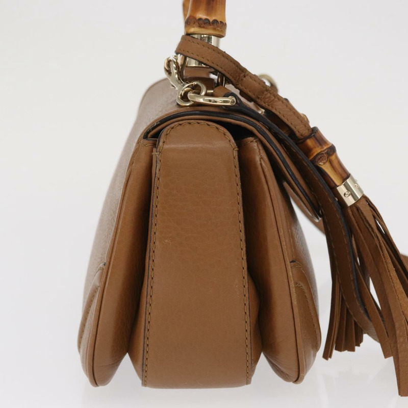 【日本直送】GUCCI 新款竹編手提包 皮革 兩用 棕色/金色 254884 正品 hk3362V-3