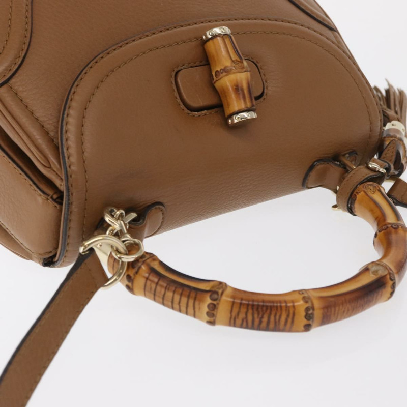 【日本直送】GUCCI 新款竹編手提包 皮革 兩用 棕色/金色 254884 正品 hk3362V-5