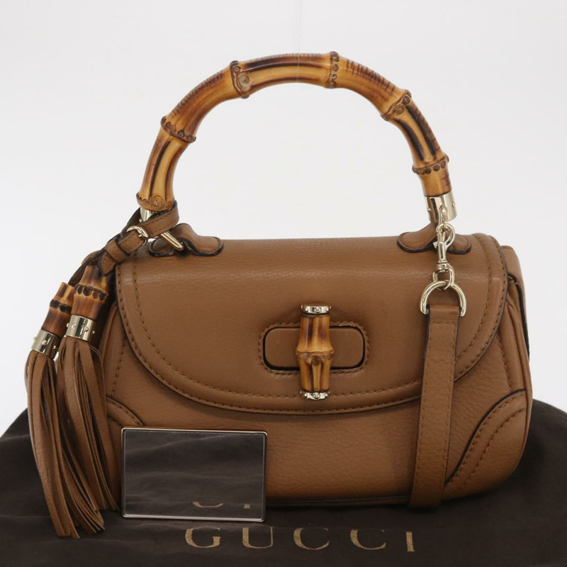 【日本直送】GUCCI 新款竹編手提包 皮革 兩用 棕色/金色 254884 正品 hk3362V-11
