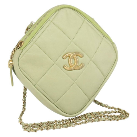 香奈兒 (CHANEL) 絎縫鏈條單肩包 羊皮 青檸綠 金色 CC 標誌 正品 BA10323SAV