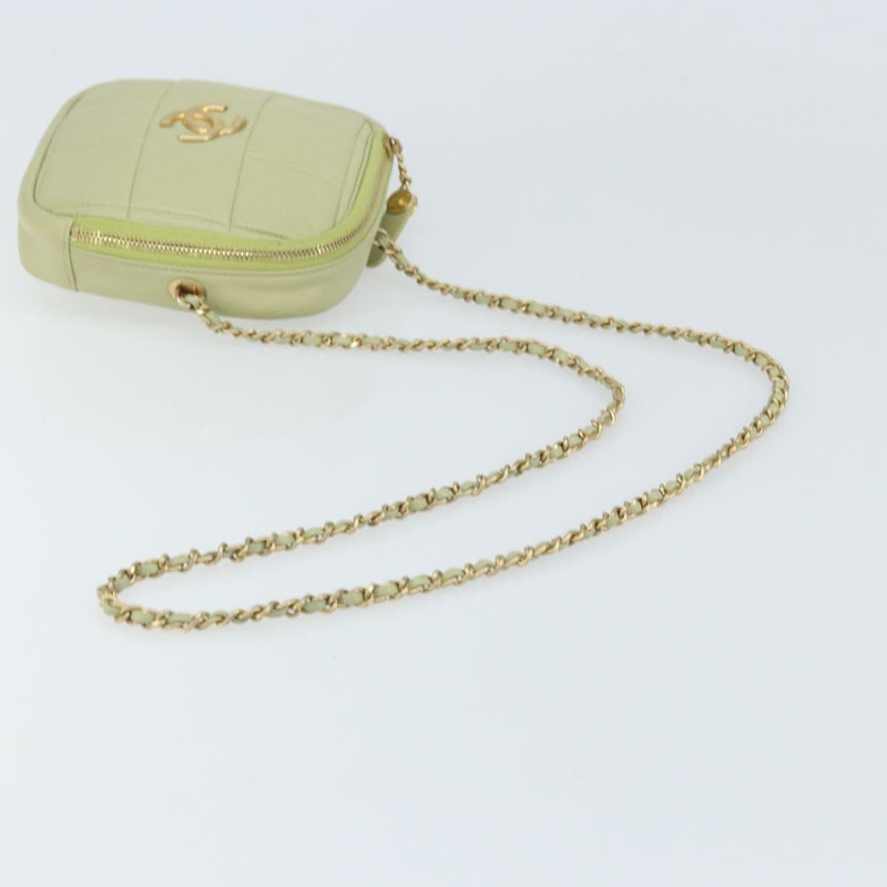 【日本直送】香奈兒 (CHANEL) 絎縫鏈條單肩包 羊皮 青檸綠 金色 CC 標誌 正品 BA10323SAV-6