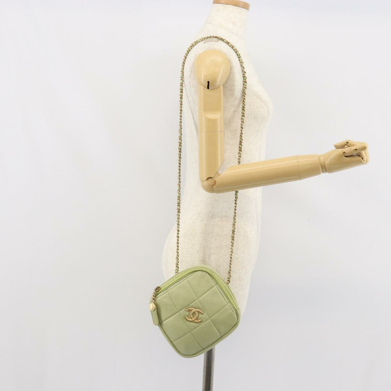【日本直送】香奈兒 (CHANEL) 絎縫鏈條單肩包 羊皮 青檸綠 金色 CC 標誌 正品 BA10323SAV-21