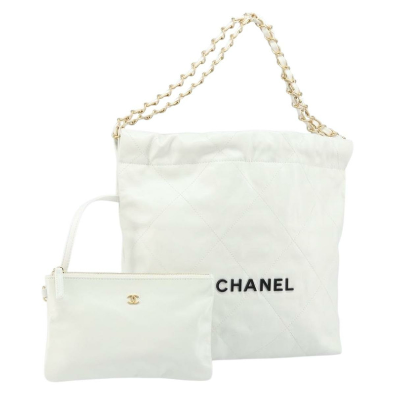 【日本直送】香奈兒 Chanel 22 小號鏈條包 小牛皮 白色 金色 CC 標誌 正品 BA10321SAM-0