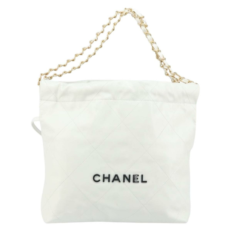 【日本直送】香奈兒 Chanel 22 小號鏈條包 小牛皮 白色 金色 CC 標誌 正品 BA10321SAM-12