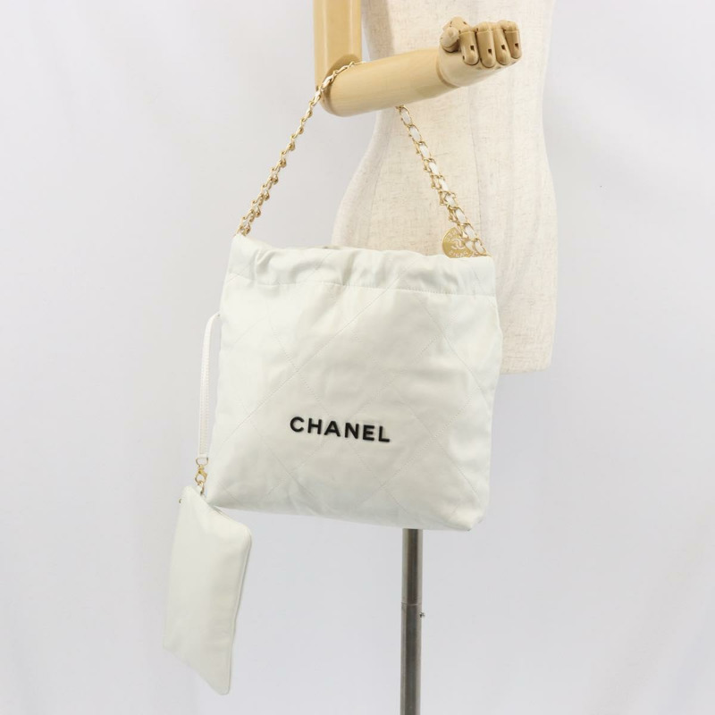 【日本直送】香奈兒 Chanel 22 小號鏈條包 小牛皮 白色 金色 CC 標誌 正品 BA10321SAM-27