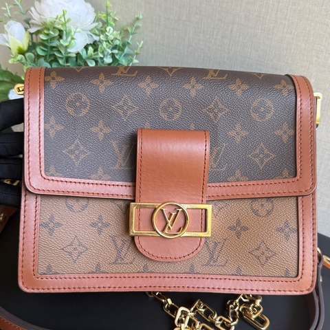 LV 達芙妮Daphine中號 拼色老花 雙肩帶鏈條包 銅牌內里 尺寸：25×18CM