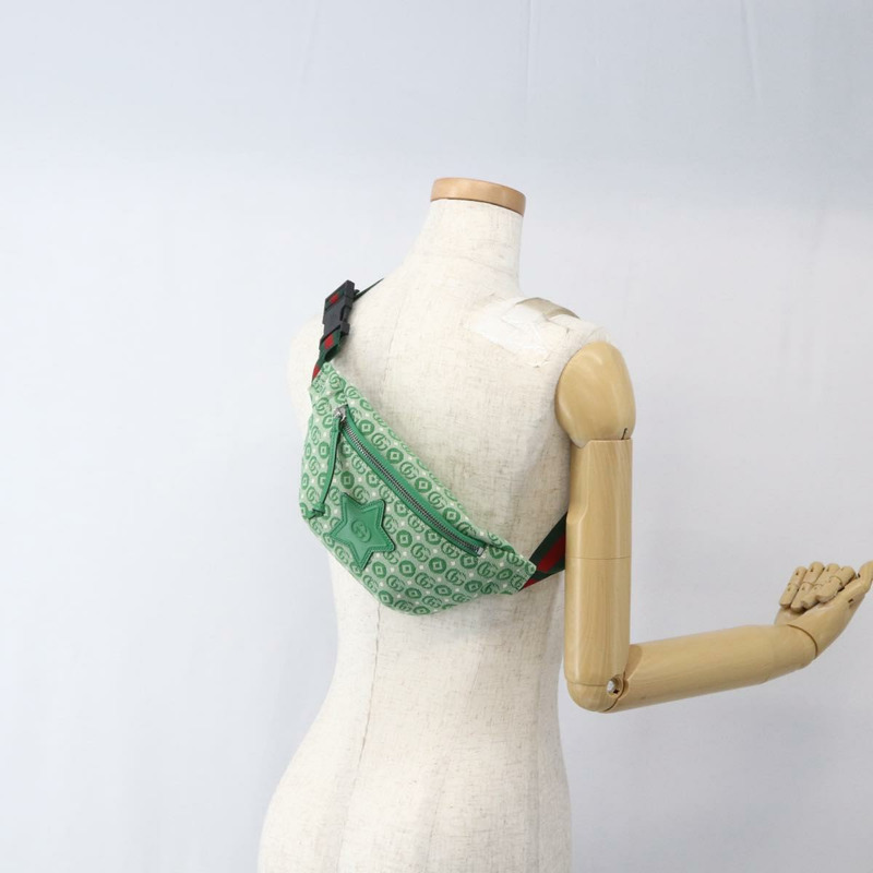 【日本直送】GUCCI 兒童 Sherry 系列腰包 帆布 綠色 銀色 502095 正品 BA9977V-20