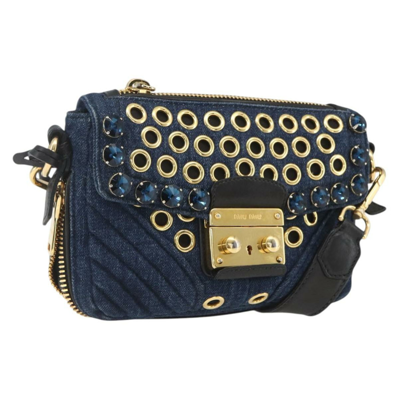 【日本直送】Miu Miu 單肩包 牛仔藍 金色 正品 ka1885SAV-0