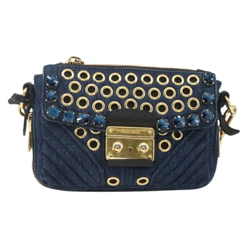 【日本直送】Miu Miu 單肩包 牛仔藍 金色 正品 ka1885SAV-12