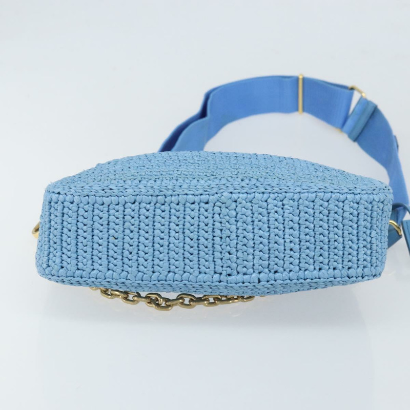 【日本直送】PRADA 拉菲草編織肩包，淺藍色金色，正品 159836SAM-4