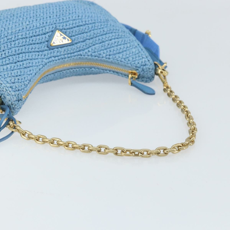 【日本直送】PRADA 拉菲草編織肩包，淺藍色金色，正品 159836SAM-6