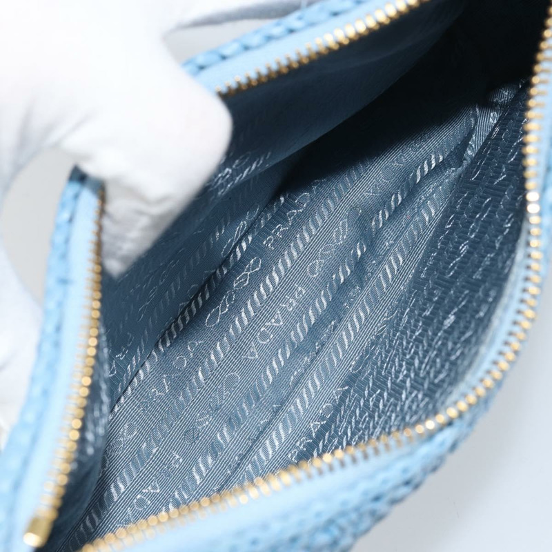 【日本直送】PRADA 拉菲草編織肩包，淺藍色金色，正品 159836SAM-8