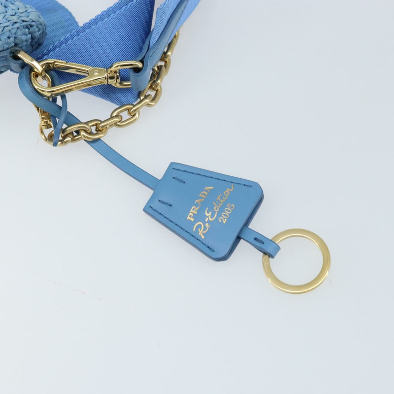 【日本直送】PRADA 拉菲草編織肩包，淺藍色金色，正品 159836SAM-19