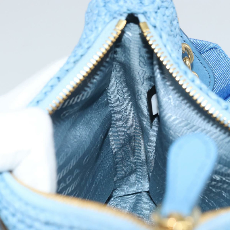 【日本直送】PRADA 拉菲草編織肩包，淺藍色金色，正品 159836SAM-24