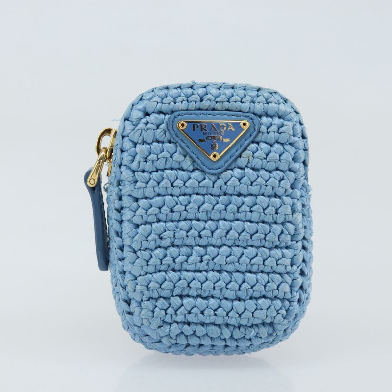 【日本直送】PRADA 拉菲草編織肩包，淺藍色金色，正品 159836SAM-25