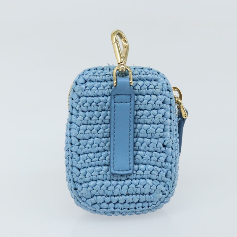 【日本直送】PRADA 拉菲草編織肩包，淺藍色金色，正品 159836SAM-26