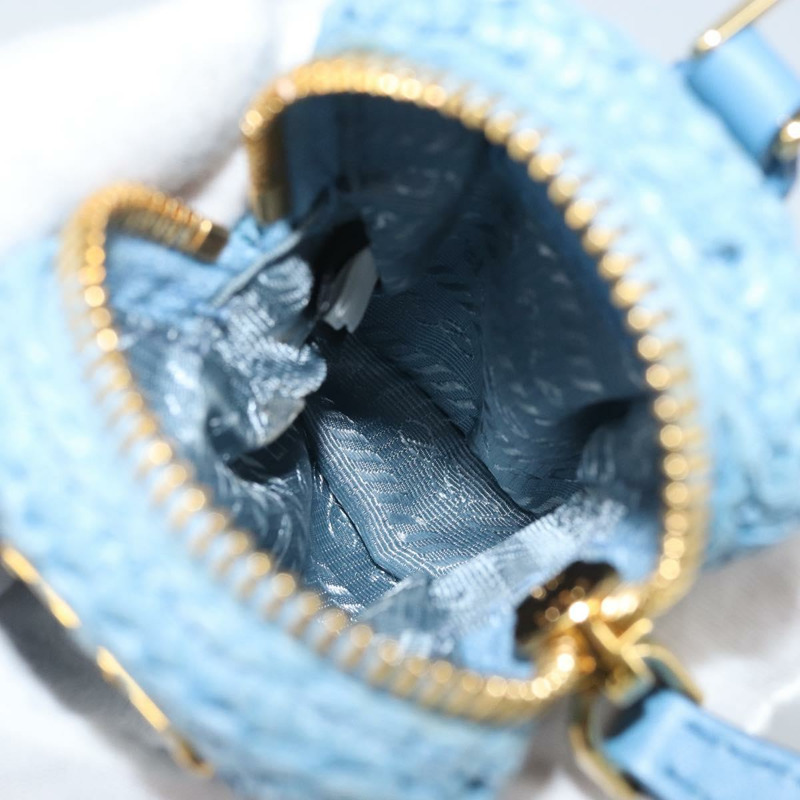 【日本直送】PRADA 拉菲草編織肩包，淺藍色金色，正品 159836SAM-27