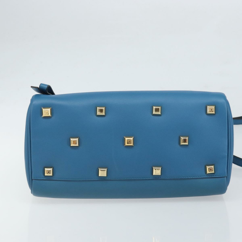 【日本直送】Salvatore Ferragamo Gancini Studio 手提包 皮革 2way 藍色金色 Auth 159829M-4