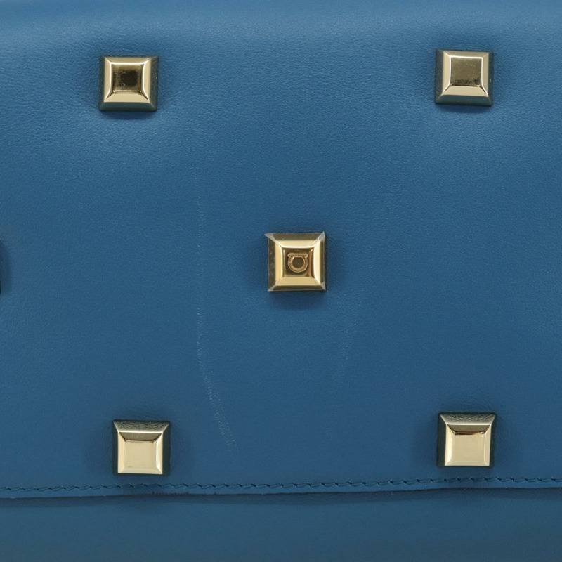 【日本直送】Salvatore Ferragamo Gancini Studio 手提包 皮革 2way 藍色金色 Auth 159829M-5