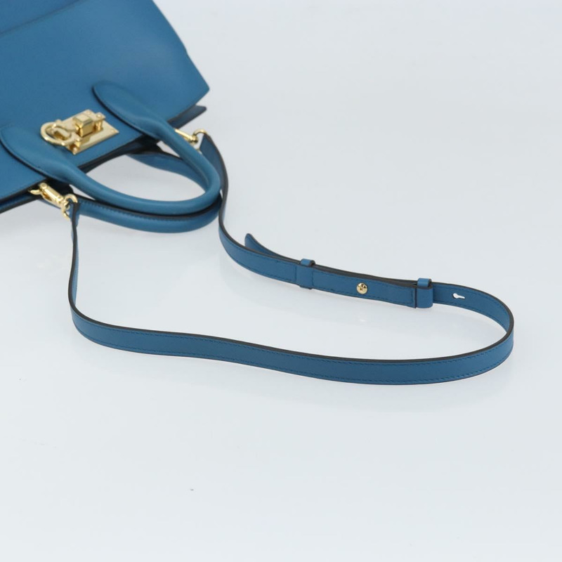 【日本直送】Salvatore Ferragamo Gancini Studio 手提包 皮革 2way 藍色金色 Auth 159829M-8