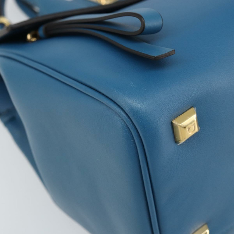 【日本直送】Salvatore Ferragamo Gancini Studio 手提包 皮革 2way 藍色金色 Auth 159829M-16