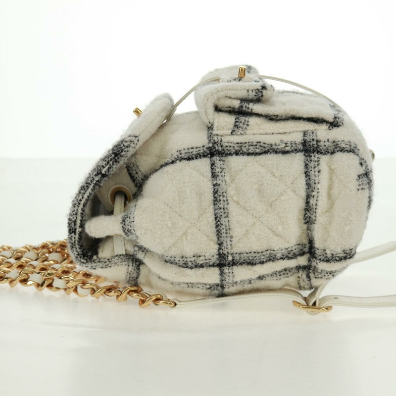 【日本直送】香奈兒斜紋軟呢雙肩包，金色白色，CC標誌，貨號169198SM-2