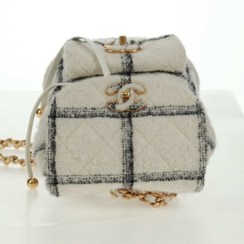 【日本直送】香奈兒斜紋軟呢雙肩包，金色白色，CC標誌，貨號169198SM-5