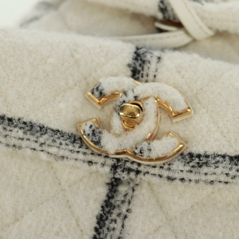 【日本直送】香奈兒斜紋軟呢雙肩包，金色白色，CC標誌，貨號169198SM-19