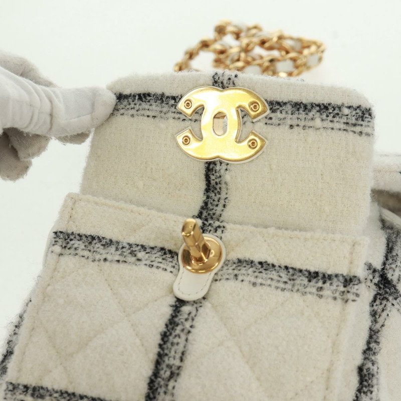 【日本直送】香奈兒斜紋軟呢雙肩包，金色白色，CC標誌，貨號169198SM-20