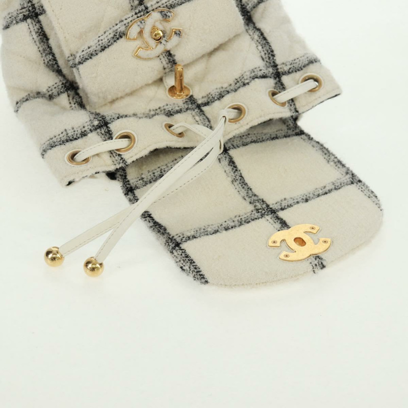 【日本直送】香奈兒斜紋軟呢雙肩包，金色白色，CC標誌，貨號169198SM-23